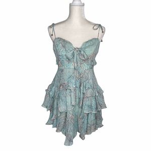 Saints + Secrets mint leaf print ruffle mini dress size large